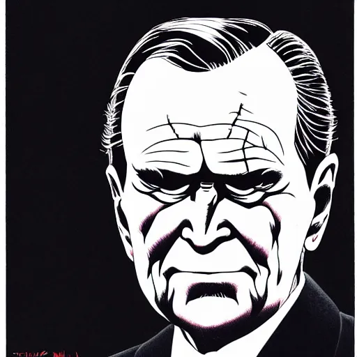 Prompt: George H.W. Bush looking sinister, by Tsutomu Nihei, highly detailed
