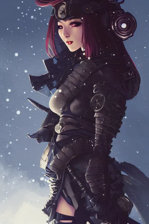 Image similar to portrait ninja gaiden girl, armored dieselpunk wardrobe, at snowy fuji mountain moonlight, ssci - fi and fantasy, intricate and very beautiful and elegant, highly detailed, digital painting, artstation, concept art, smooth and sharp focus, illustration, art by tian zi and alphonse mucha and wlop