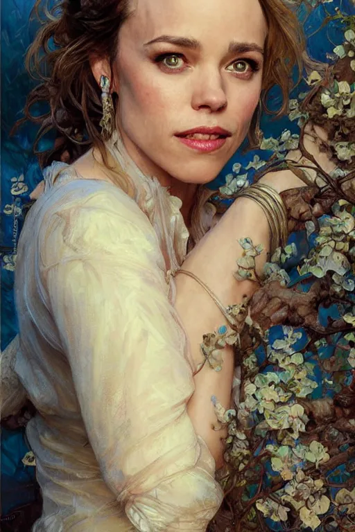 Prompt: Rachel McAdams portrait, fantasy, elegant, intricate, by Stanley Artgerm Lau, greg rutkowski, thomas kindkade, alphonse mucha, loish, norman Rockwell