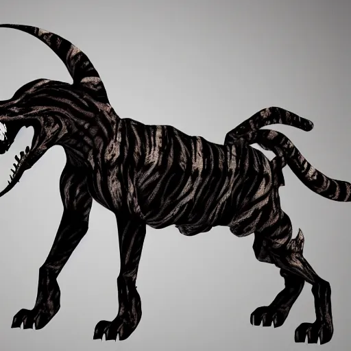 Image similar to monster dog tiger fusion cosmic horror made of angles drooping skin