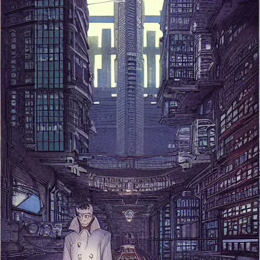 Prompt: Digital portrait of a Ghost in the machine by francois Schuiten, cyberpunk, impressive perspective, masterpiece