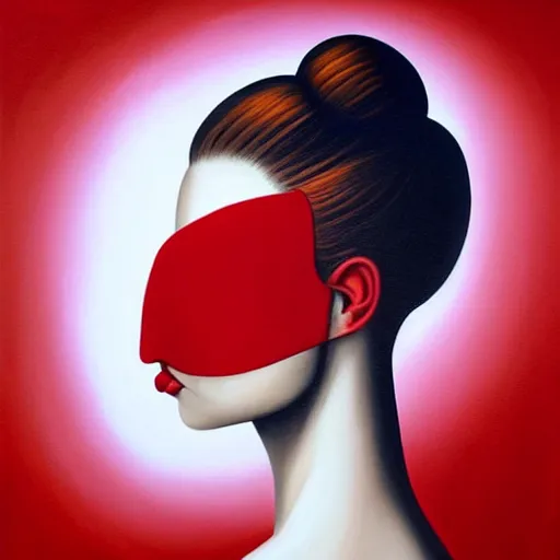 Prompt: a painting of a beautiful woman!!! wearing red, an ultrafine detailed painting by rafal olbinski, behance contest winner, pop surrealism, detailed painting, very detailed, minimalist, airbrush art