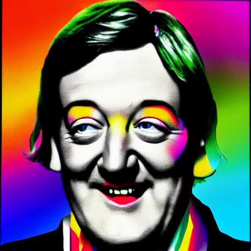 Image similar to rainbow stephen fry. pop art.