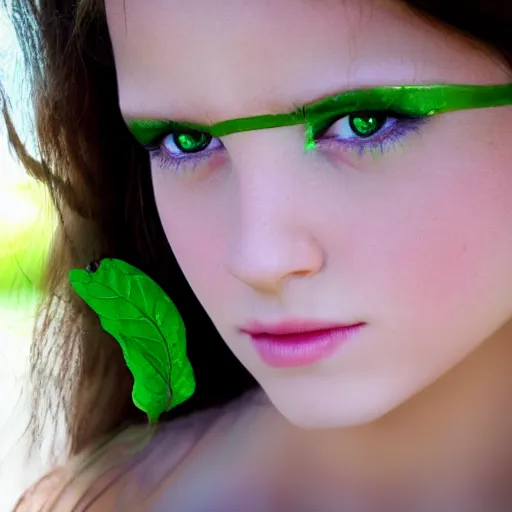 Image similar to portrait of realistic fairy, high detailed face, photo, sharp focus, green eyes, river