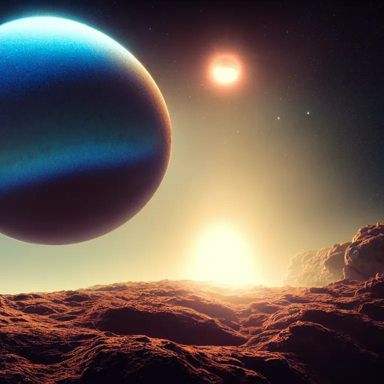 Image similar to dream-like exoplanet surface covered with glossy shiny iredescent crystals, lens flare, beautiful colors, baroque painting, beautiful detailed intricate insanely detailed octane render trending on Artstation, 8K artistic photography, photorealistic, volumetric cinematic light, chiaroscuro, Caravaggio, Beksinski, Giger