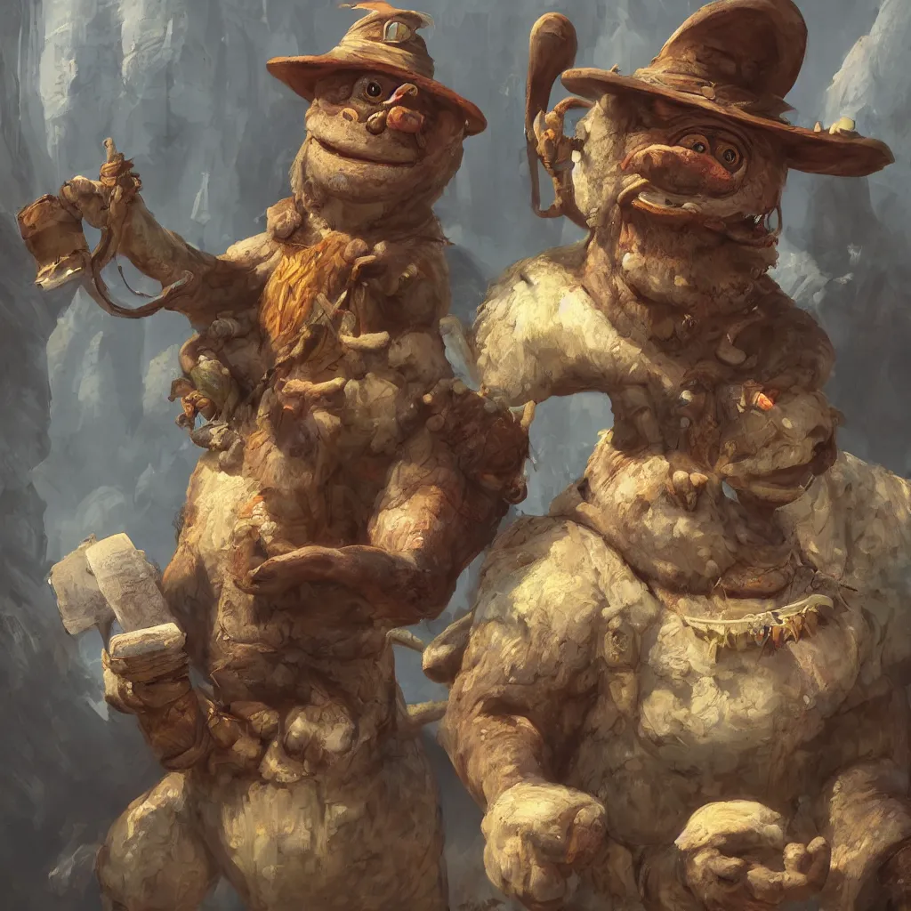 Prompt: a beautiful portrait painting of happy merchant creature by james gurney | unreal engine :. 3