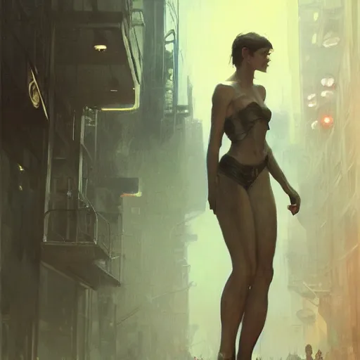 Image similar to maia mitchell, hyperrealistic full figure, bladerunner street alley, art of elysium by frank frazetta and by jeremy mann and by alphonse mucha, fantasy art, photo realistic, dynamic lighting, artstation, full figure poster, volumetric lighting, very detailed face, 4 k, award winning