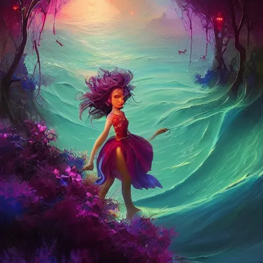 Image similar to i am attracting beautiful souls into my life 🌊✨🌸🌿, 8 k resolution detailed fantasy art, asymmetrical composition, anato finnstark marc simonetti lisa frank zbrush central gloomy midnight.