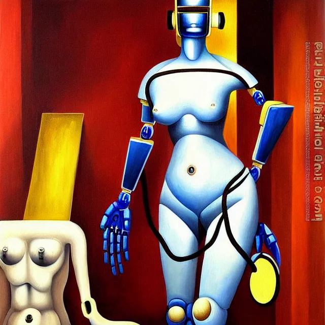 Image similar to a beautiful painting cyberpunk robot venus of milos, bathroom by salvador dali realistic oil painting