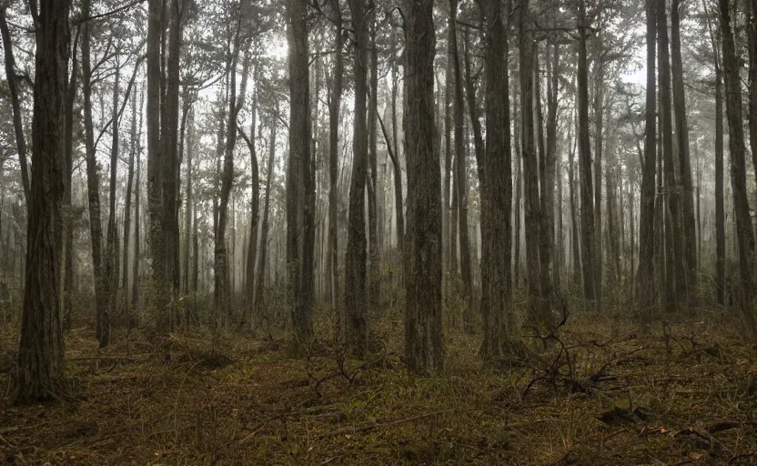 Image similar to dense dead forest with glowing orbs