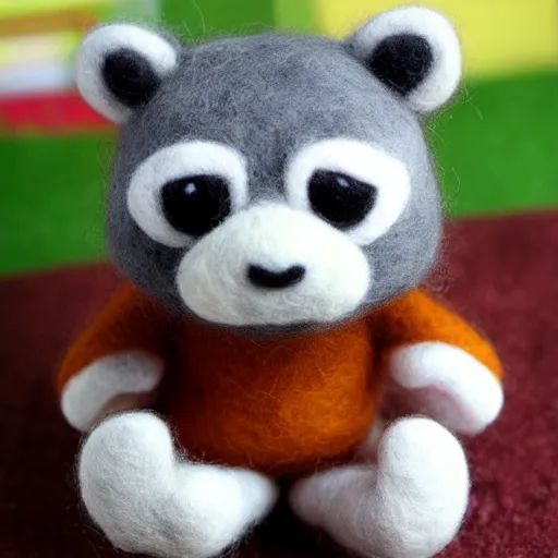 Image similar to a needle felted tom nook from animal crossing, needle felting art.