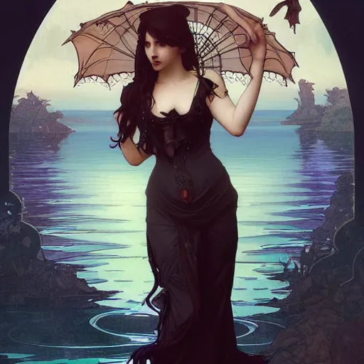 Image similar to goth mermaid, intricate, art by artgerm and greg rutkowski and alphonse mucha and william - adolphe bouguereau, high detailed, 4 k,