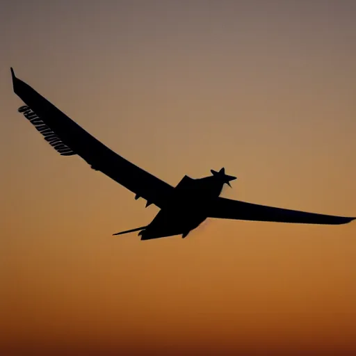 Image similar to the back of a bird flying, a plane arriving toward