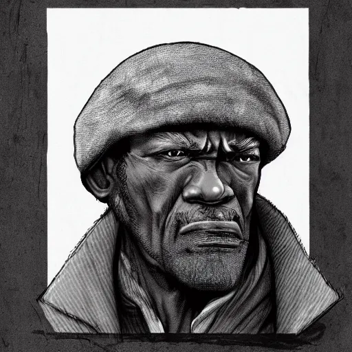 Prompt: a weathered old black man wearing a beanie, comic book, highly detailed, artgerm, looking despondent, sad