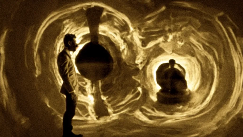 Image similar to an mri slice of james cavell in the living room, film still from the movie directed by denis villeneuve with art direction by salvador dali, wide lens