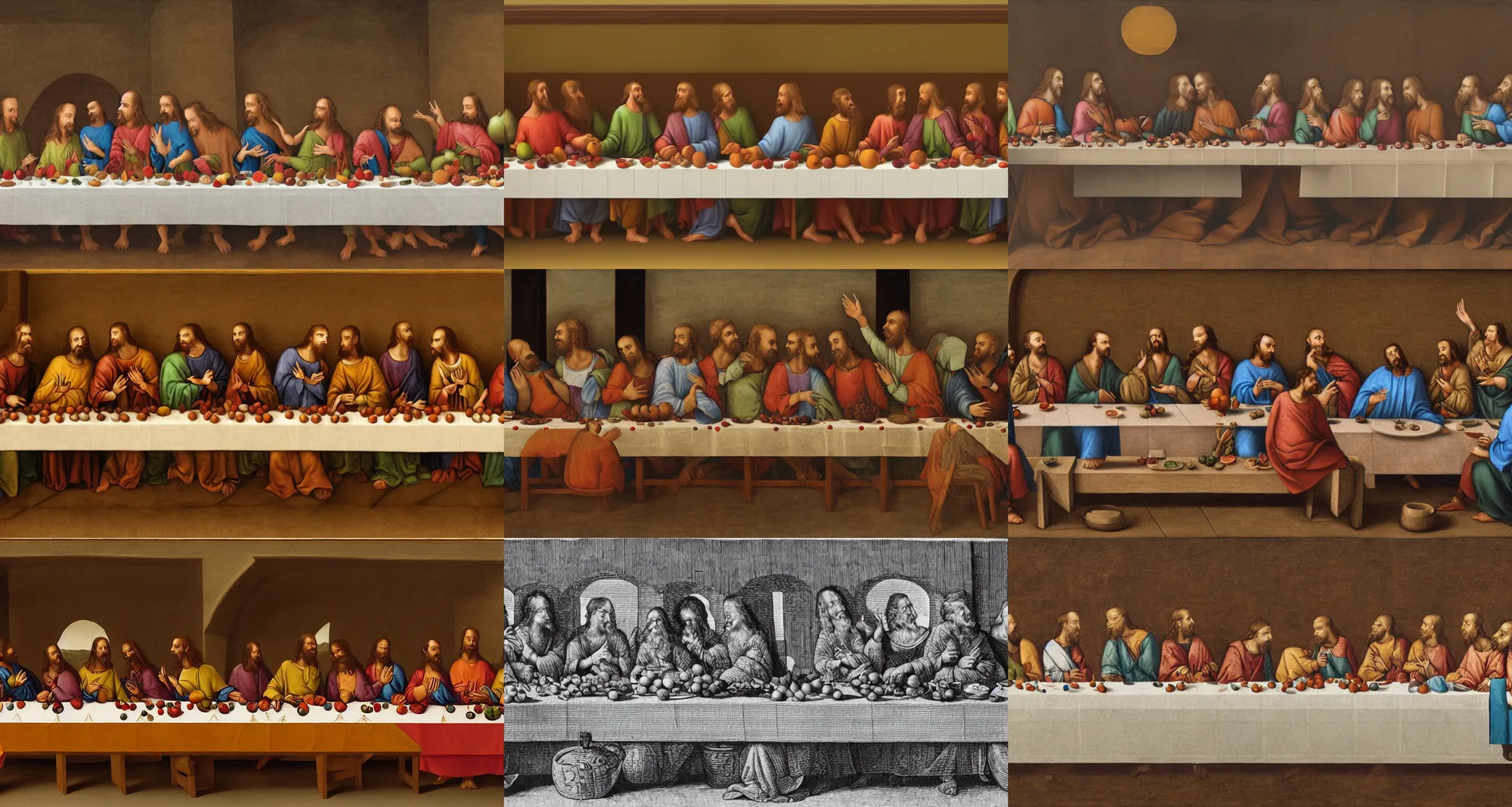 Prompt: Anthropomorphic fruits in The Last Supper
