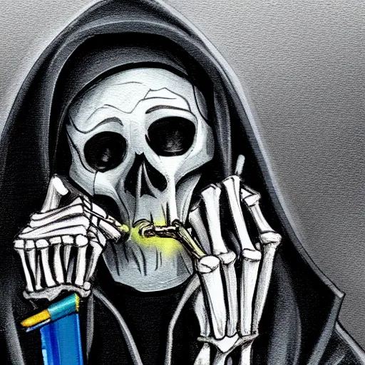 Image similar to a skeleton in a hoodie sitting on the street smoking a cigarette at night, painting artstation dark style