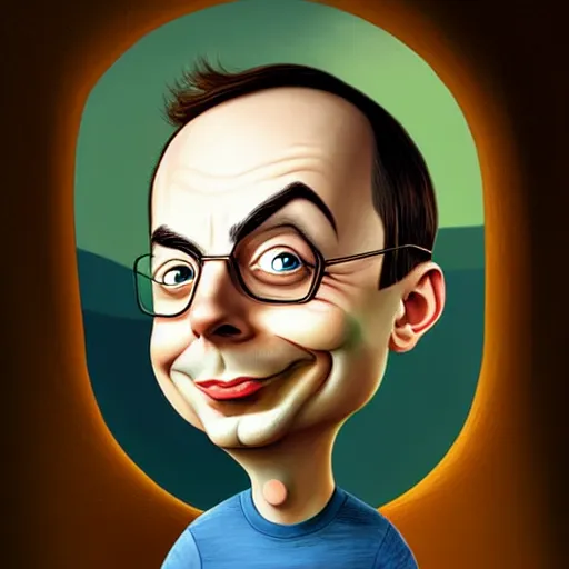 Prompt: Portrait of Sheldon cooper Funny cartoonish by Gediminas Pranckevicius H 704