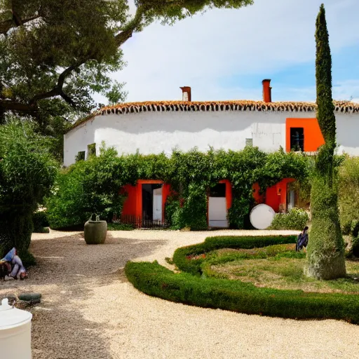 Image similar to ile de re house with a garden, two stores, white walls, orange roof