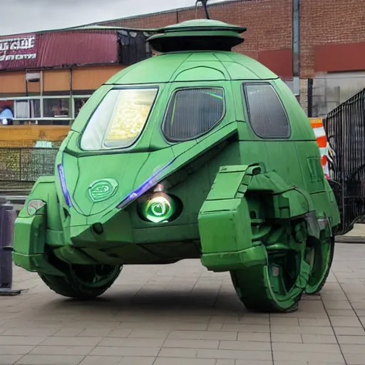 Image similar to Starbug from red dwarf tv series parked in Tesco carpark, still, photography