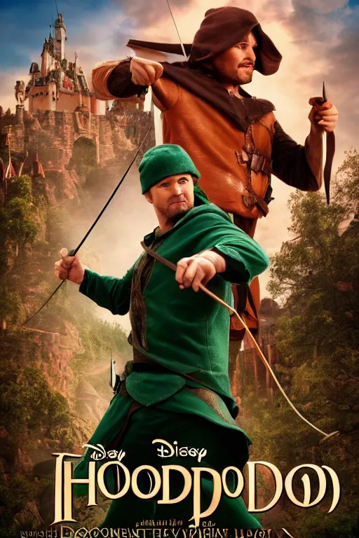 Image similar to disney robin hood movie poster, cgi, cinema, realistic