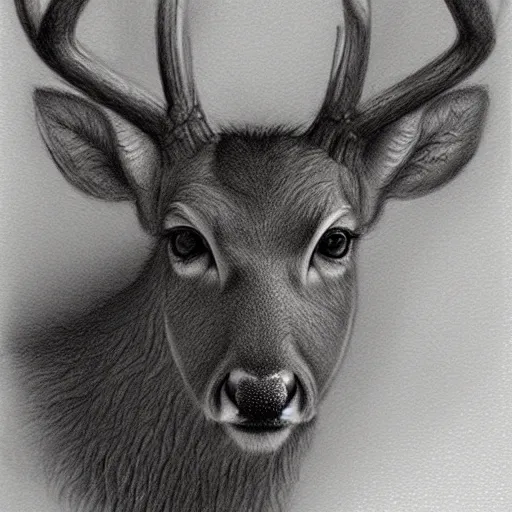 Prompt: deer face only, pencil drawing, pastel, by marc simonetti