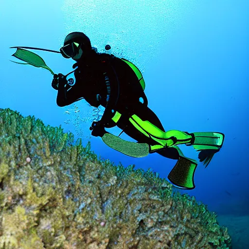 Image similar to a scubadiver riding an underwater worm