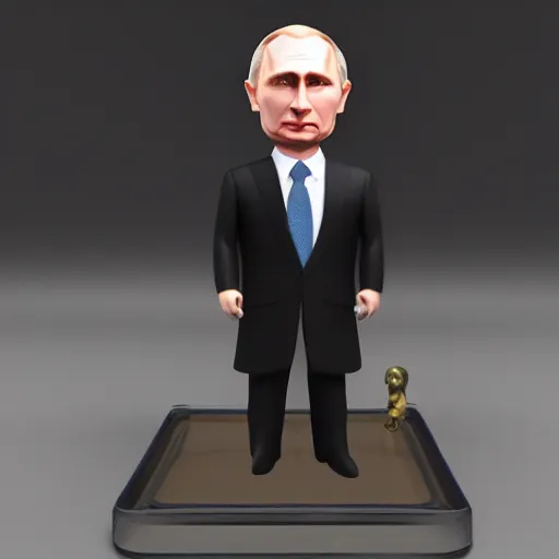 Image similar to Vladimir Putin amiibo in a transparent plastic box, 8k, raytracing, cartoon, blender render, unreal 6