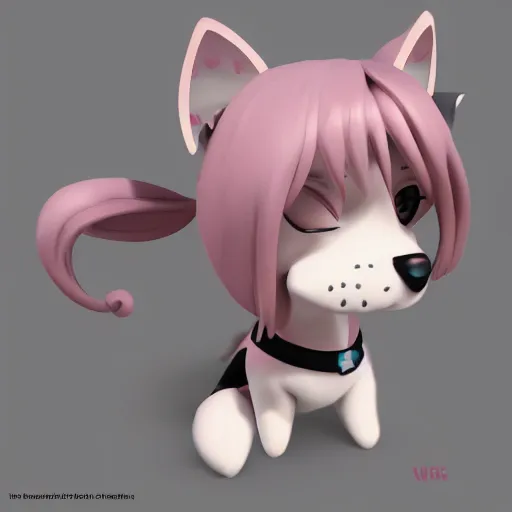 Image similar to cute fumo plush of a huskygirl, dog girl, anime, character design, distinctive silhouette, artstation, vray, chibi