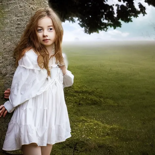 Image similar to portrait of girl dressed in white clothes countryside country style country house fantasy character portrait