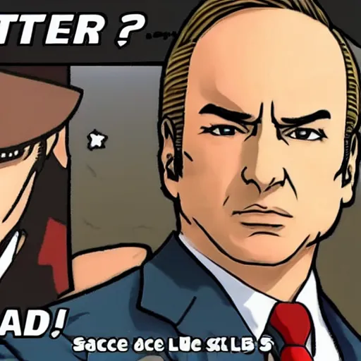 Image similar to better call saul scene in the style of ace attorney