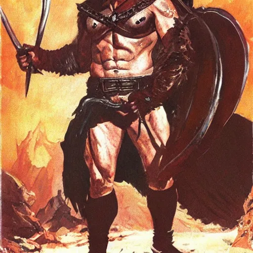 Prompt: full body portrait of walter white as conan the barbarian by frank frazetta