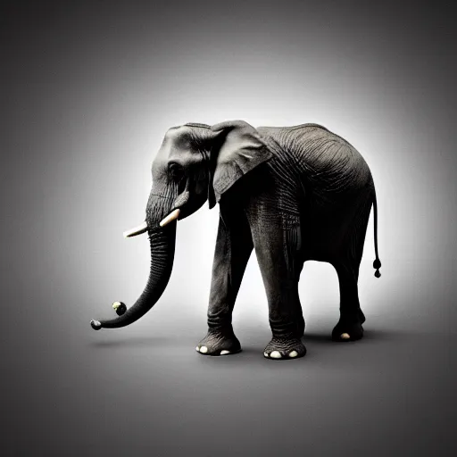 Prompt: an elephant standing on a ball, photography, award winning, high definition