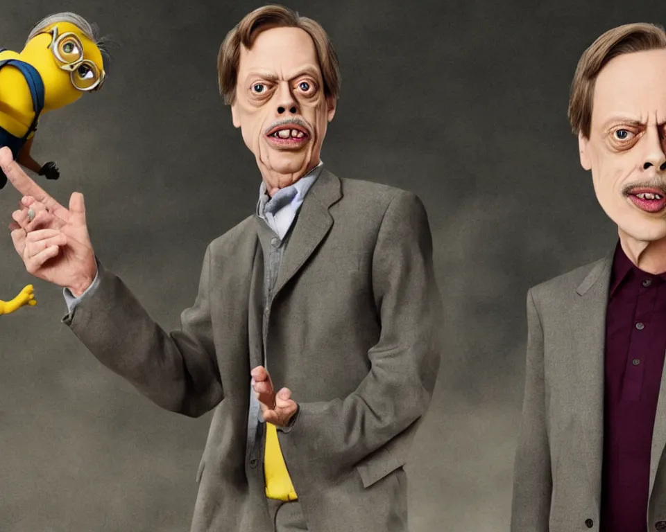 Image similar to steve buscemi morphing into a minion