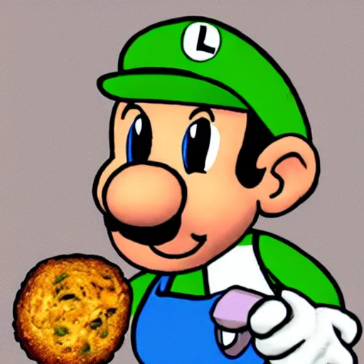 Image similar to luigi eating a muffin