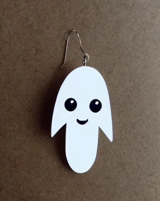 Image similar to cute funny ghost, 2 d lasercut wood earrings, concept art, trending on artstation, trending on deviantart