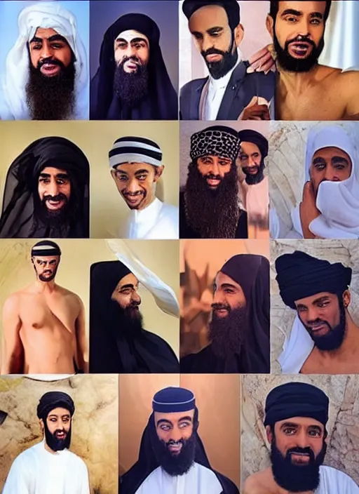 Image similar to the prophet mohammed instagram thirst trap photo shoot, perfect faces