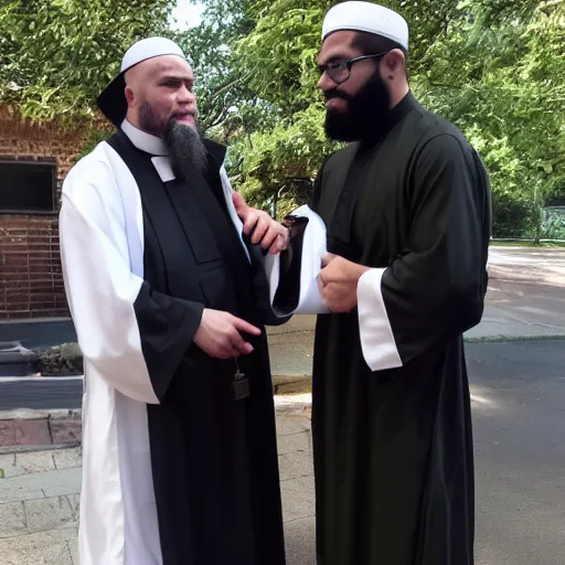 Prompt: MMA protestant priest vs Muslim imam
