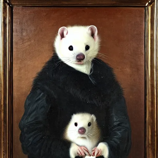 Image similar to Portrait of a Ferret with dark fur in a general outfit , painted by Jan Willem Pieneman, Courageous, Bold, painting