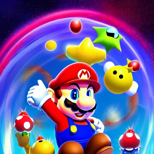 Prompt: Super Mario Galaxy, artstation