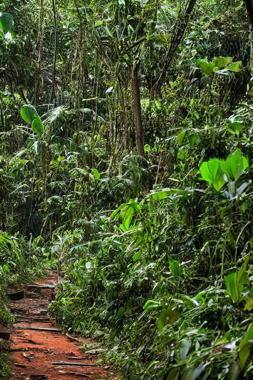 Image similar to abandoned sri lankan city, overgrown greenery, photograph