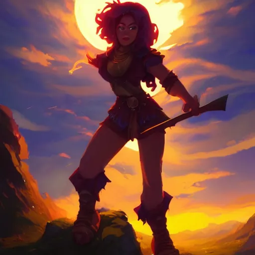 Prompt: female halfling, rouge, dungeons and dragons, sunset, behance hd by jesper ejsing, by rhads, makoto shinkai and lois van baarle, ilya kuvshinov, rossdraws radiating a glowing aura global illumination ray tracing hdr