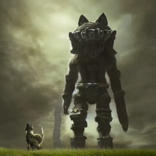 Image similar to cat inspired by shadow of the colossus