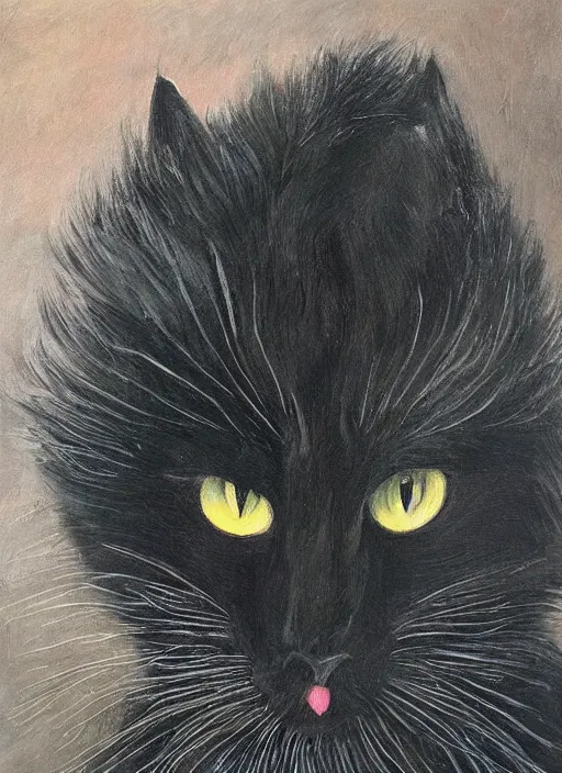 Prompt: a big black cat, rare specimen, with feathers instead of fur, magnificent, ultra detailed painting