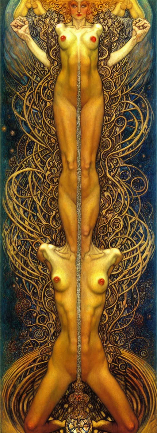 Image similar to Divine Chaos Engine by Karol Bak, Jean Delville, William Blake, Gustav Klimt, and Vincent Van Gogh, symbolist, visionary