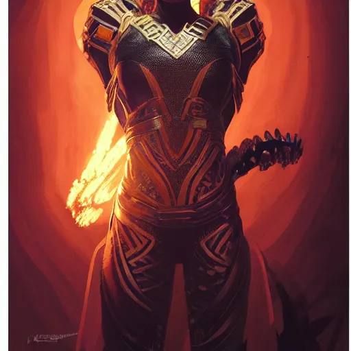 Prompt: a wakandan warrior wearing a fiery flamng armor, ultra realistic, concept art, intricate details, eerie, horror, highly detailed, photorealistic, octane render, 8 k, unreal engine. art by artgerm and greg rutkowski and alphonse mucha