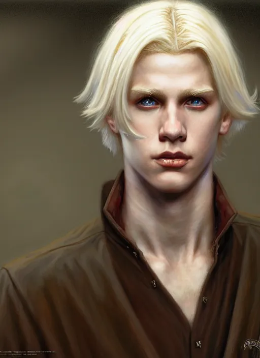 Prompt: a teenage white boy with platinum blonde hair, short to medium length hair, realistic, sorcerer, style by donato giancola, wayne reynolds, jeff easley dramatic light, high detail, cinematic lighting, artstation, dungeons and dragons