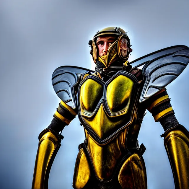 Image similar to warrior with wasp armour, highly detailed, 8 k, hdr, smooth, sharp focus, high resolution, award - winning photo