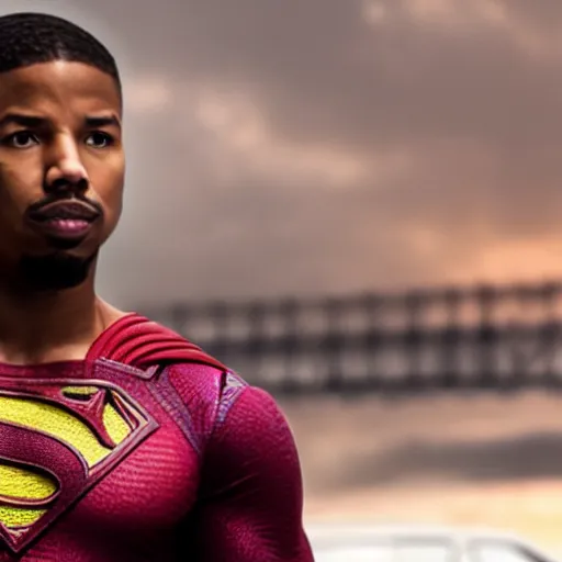 Image similar to Michael B Jordan as Superman 4K quality Super Realistic