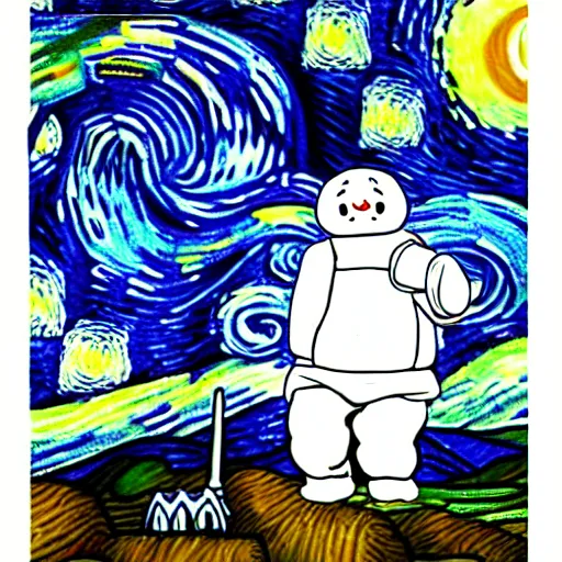 Prompt: stay puft marshmallow man in the syle of starry night